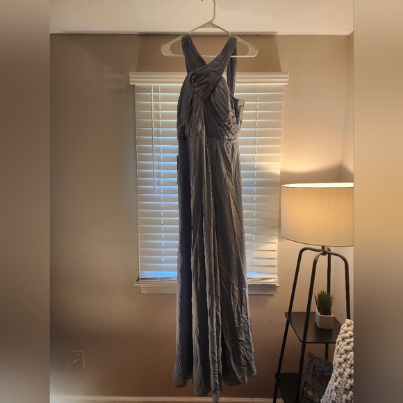 Azazie Brandie Dusty Blue Flowy Pleated Stretch Chiffon Dress - Picture 5 of 7